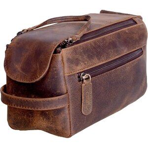 Unisex Distressed Tan Premium Buffalo Leather Toiletry Bag Travel Shaving kit